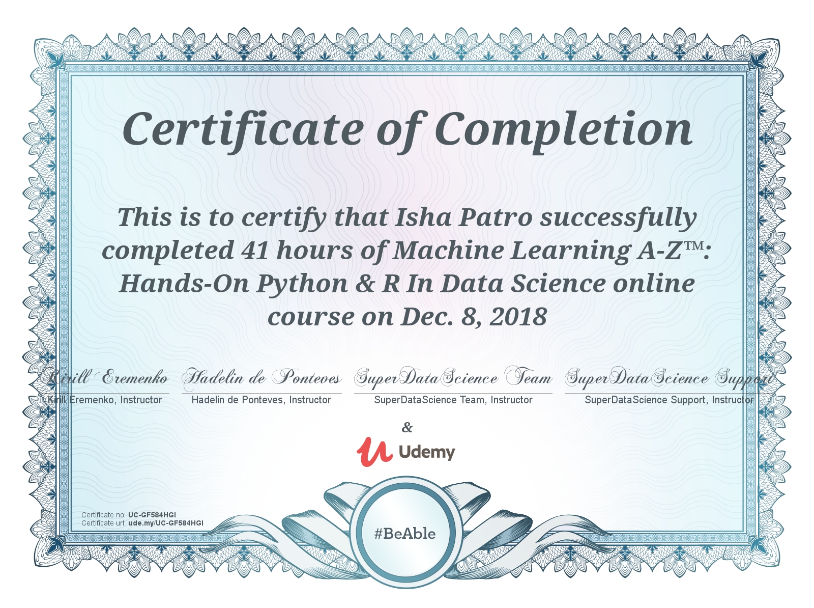 Machine Learning Certificate